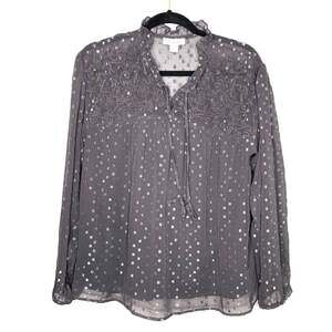 Calligraphie dark ash gray long sleeve blouse lace panel women’s size large